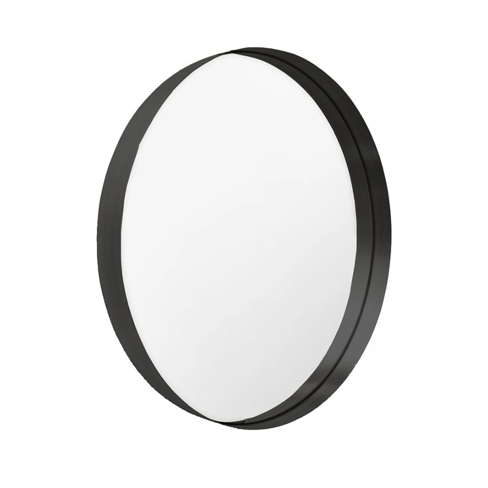 Круглое зеркало в черной металлической раме